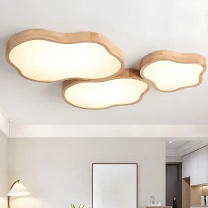 Natural Wood and Acrylic Decorative Flush LED Ceiling Light Image - 1