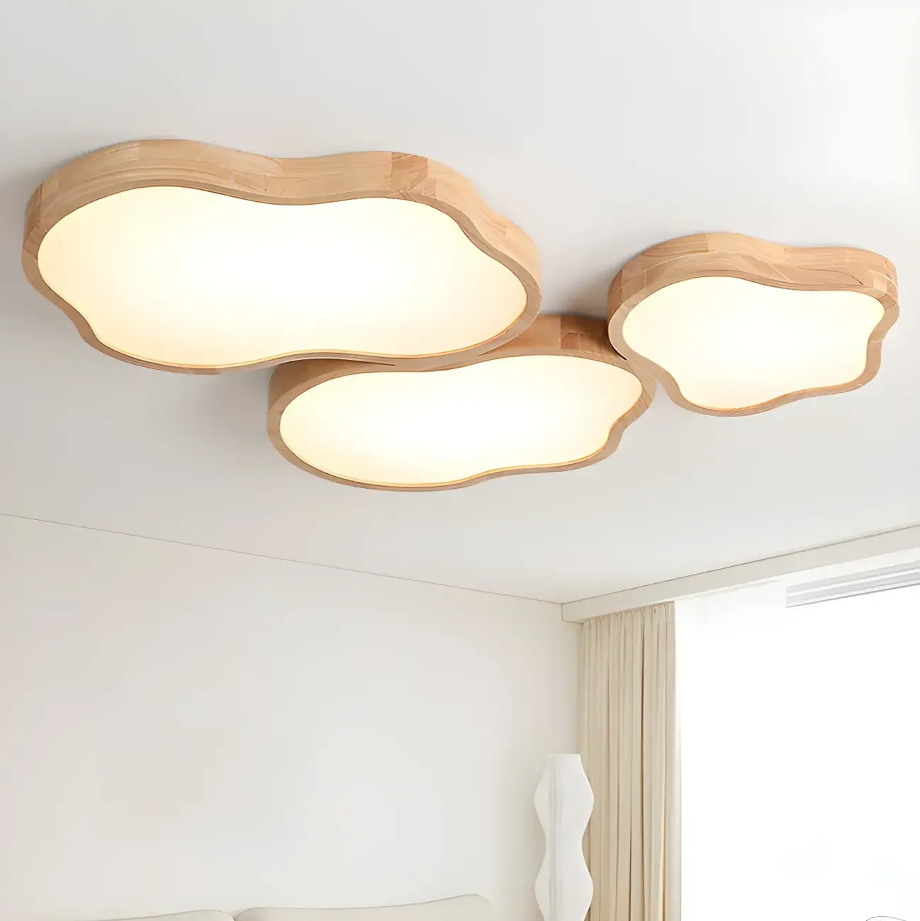 Natural Wood and Acrylic Decorative Flush LED Ceiling Light Image - 2