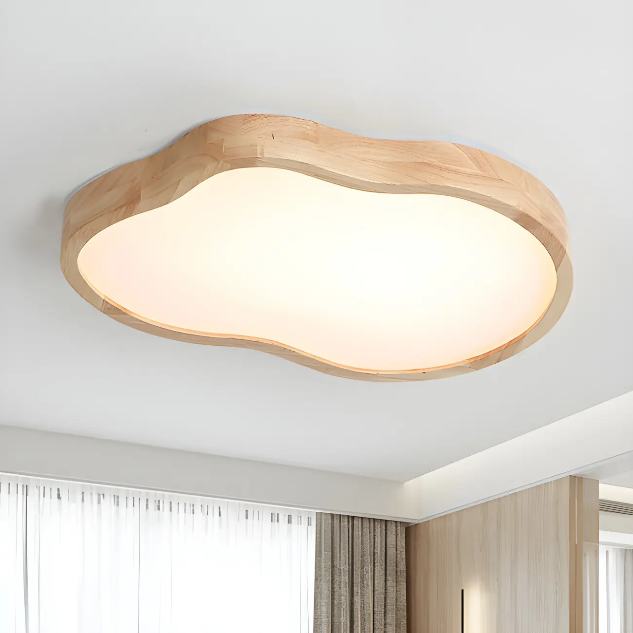Natural Wood and Acrylic Decorative Flush LED Ceiling Light Image - 3 | homeyfad
