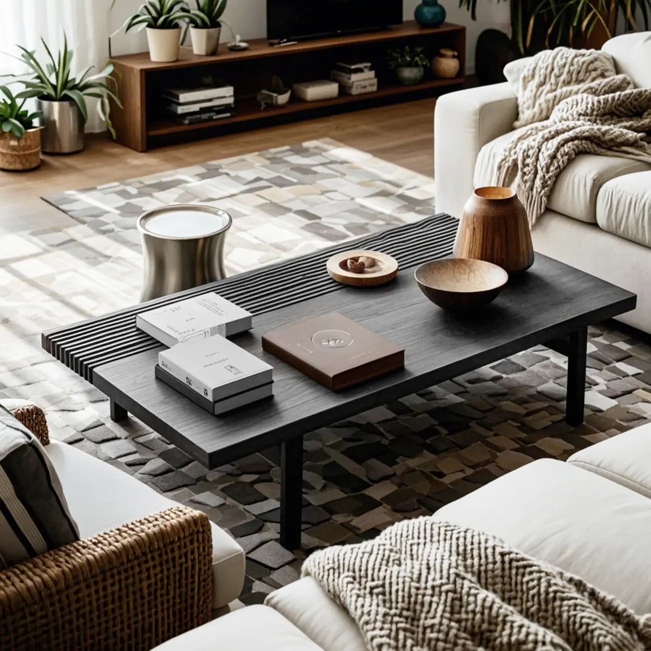 Black Rectangular Chic Rectangle Wood Coffee Table Image - 1 | homeyfad