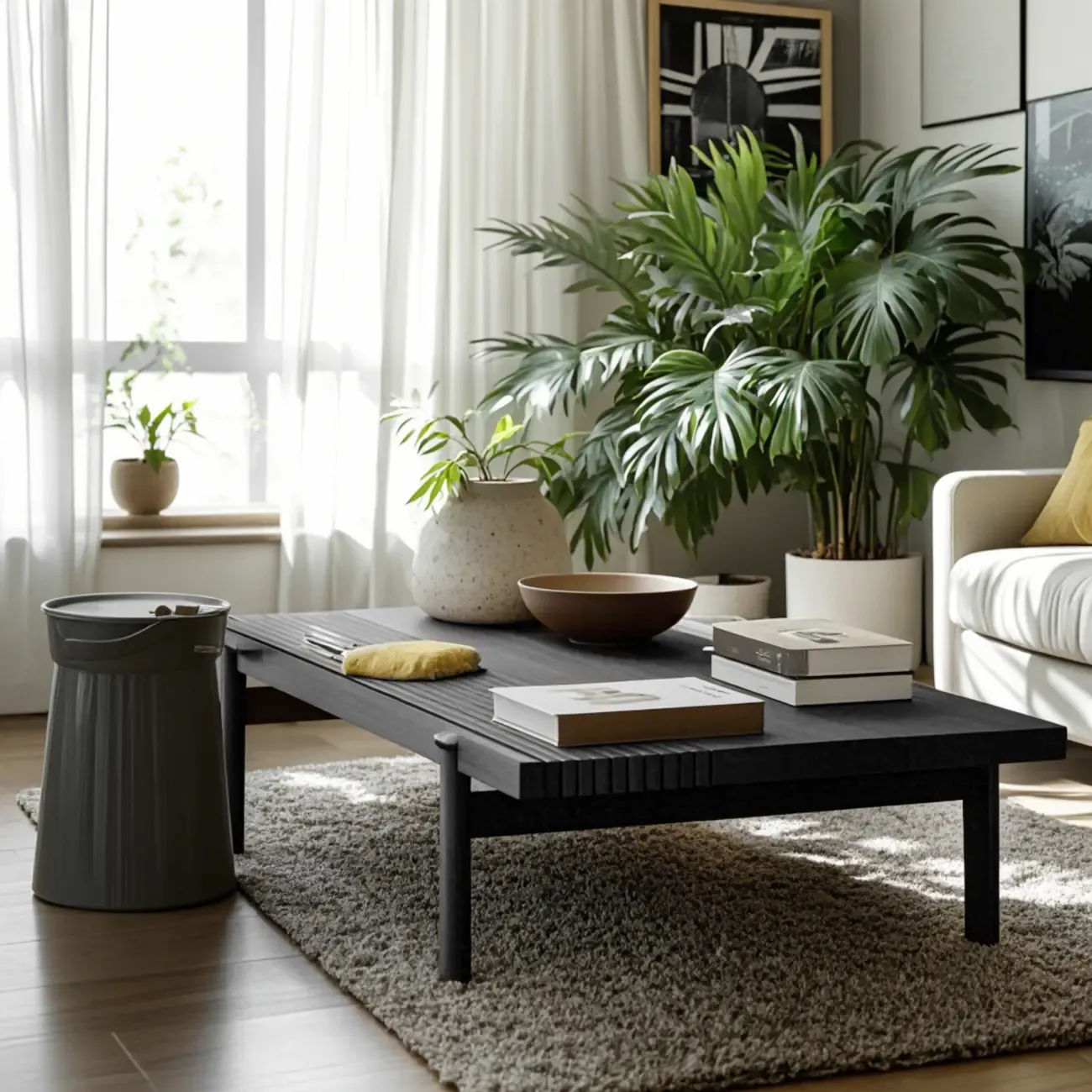 Black Rectangular Chic Rectangle Wood Coffee Table Image - 2