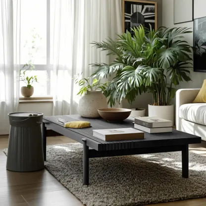 Black Rectangular Chic Rectangle Wood Coffee Table Image - 2