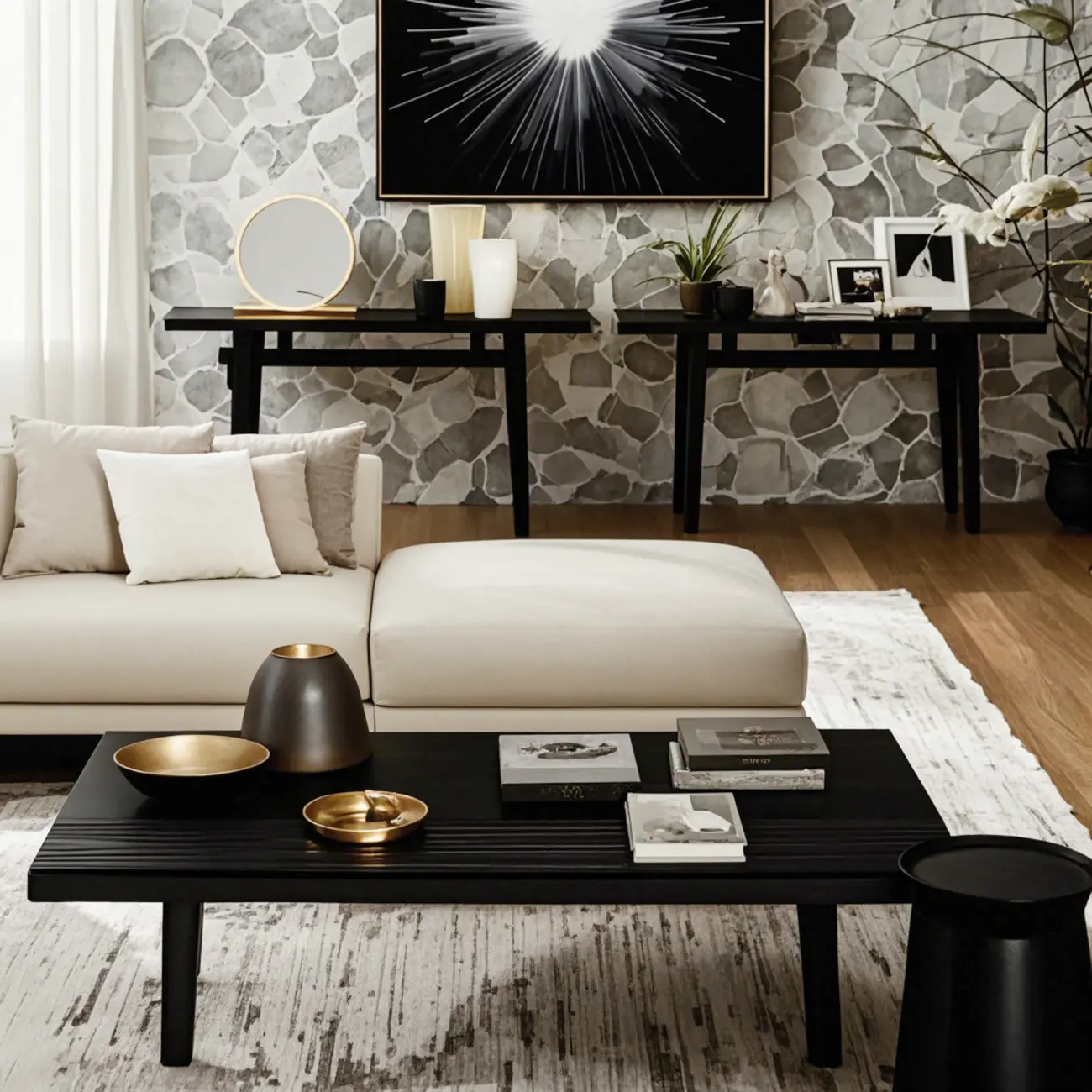 Black Rectangular Chic Rectangle Wood Coffee Table Image - 4 | homeyfad