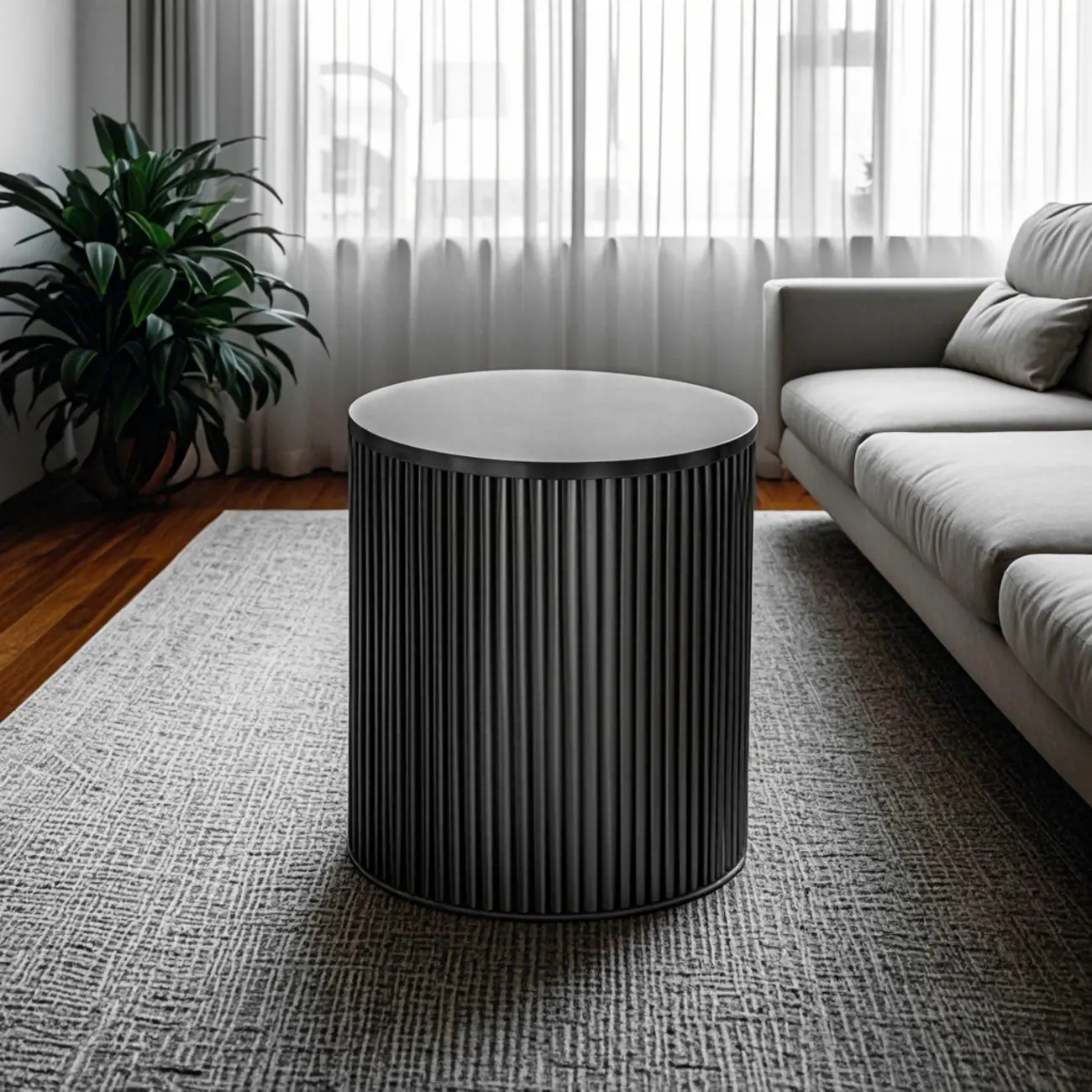 Simple Black Pine Round Drawer Coffee Table Image - 4 | homeyfad