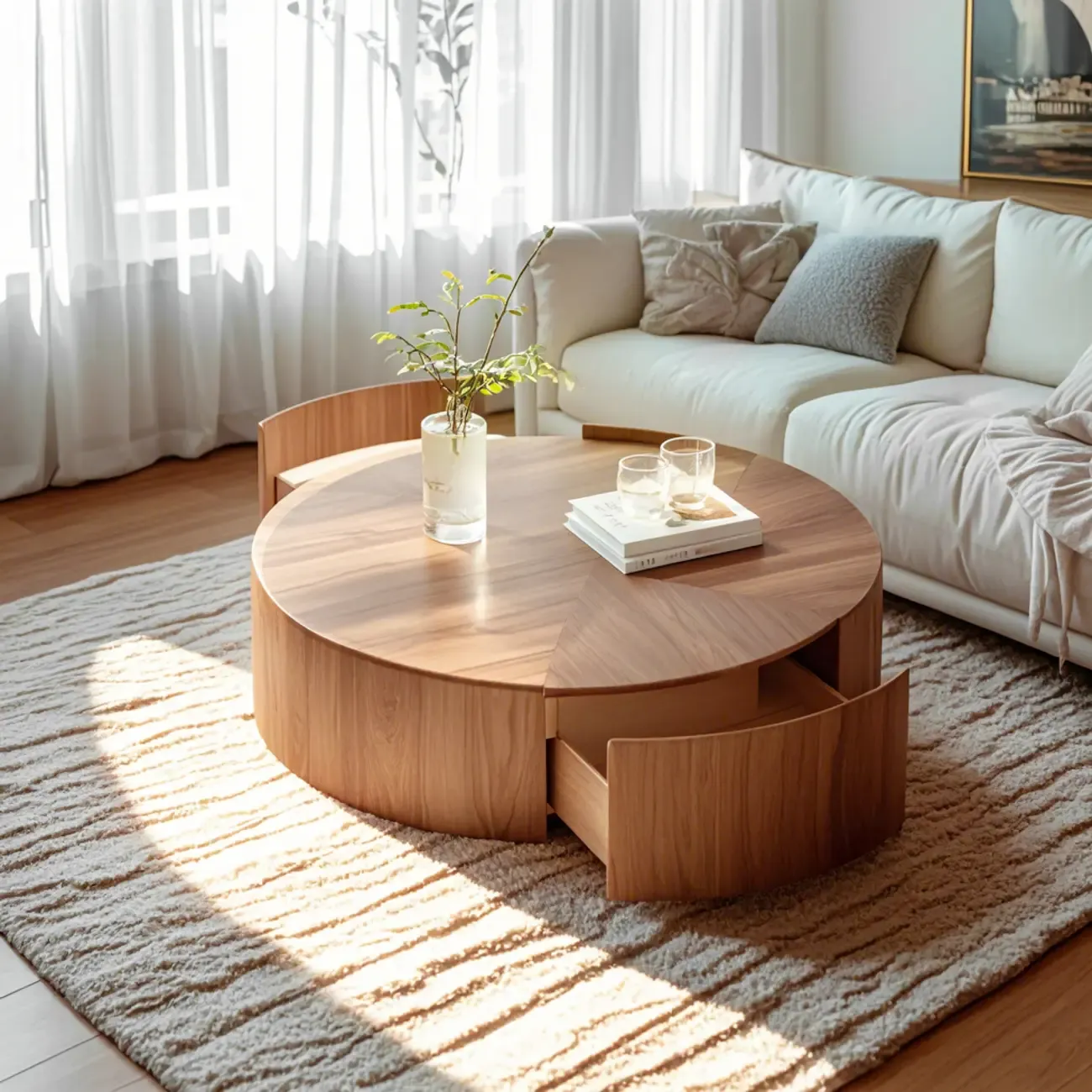 2 Drawers Round Reclaimed Wood Nesting Pallet Coffee Table Image - 1