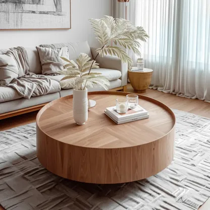 2 Drawers Round Reclaimed Wood Nesting Pallet Coffee Table Image - 4