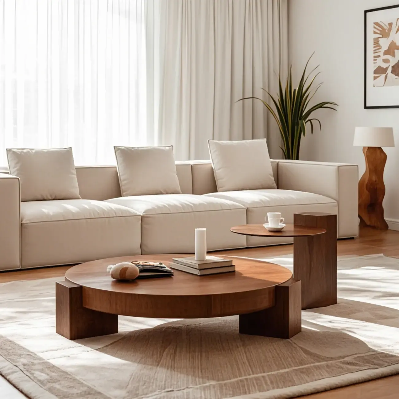 Funky Black Brown Wood Round Tripod Coffee Table Image - 1