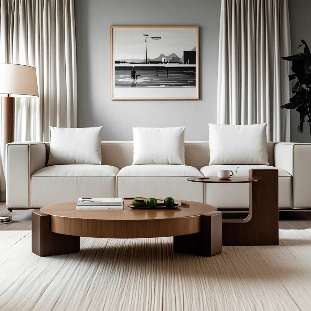 Funky Black Brown Wood Round Tripod Coffee Table Image - 2
