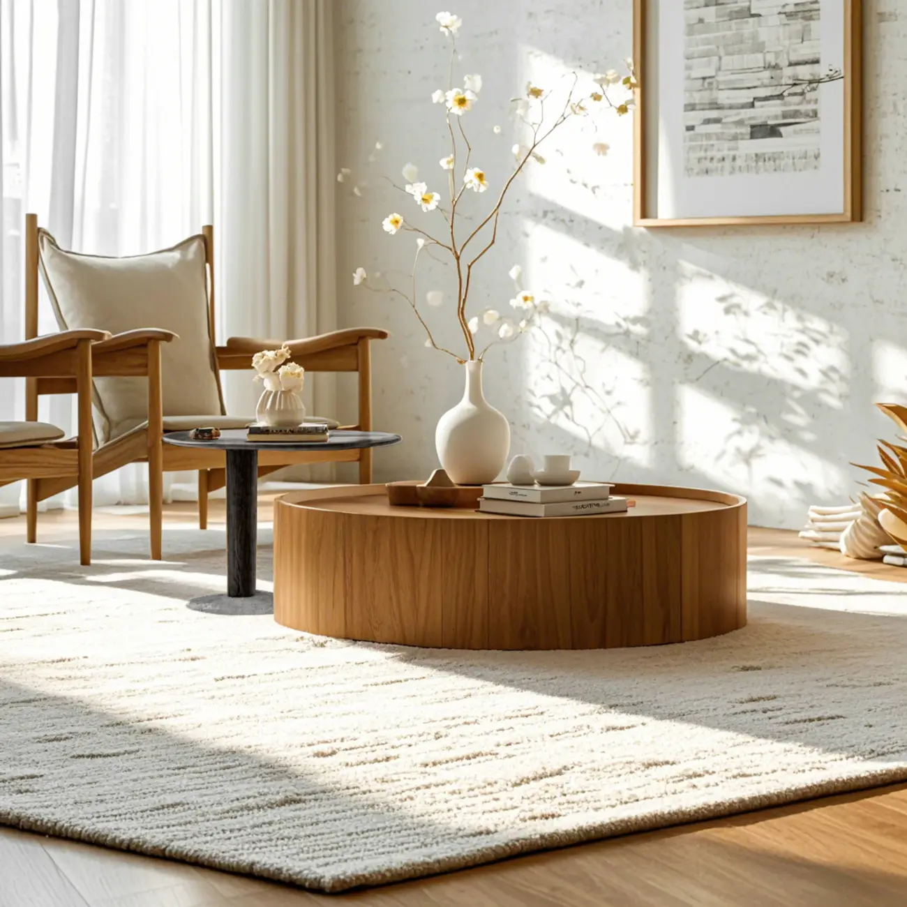 Modern Two-Part Glass Wood Round Coffee Table Image - 2 | homeyfad