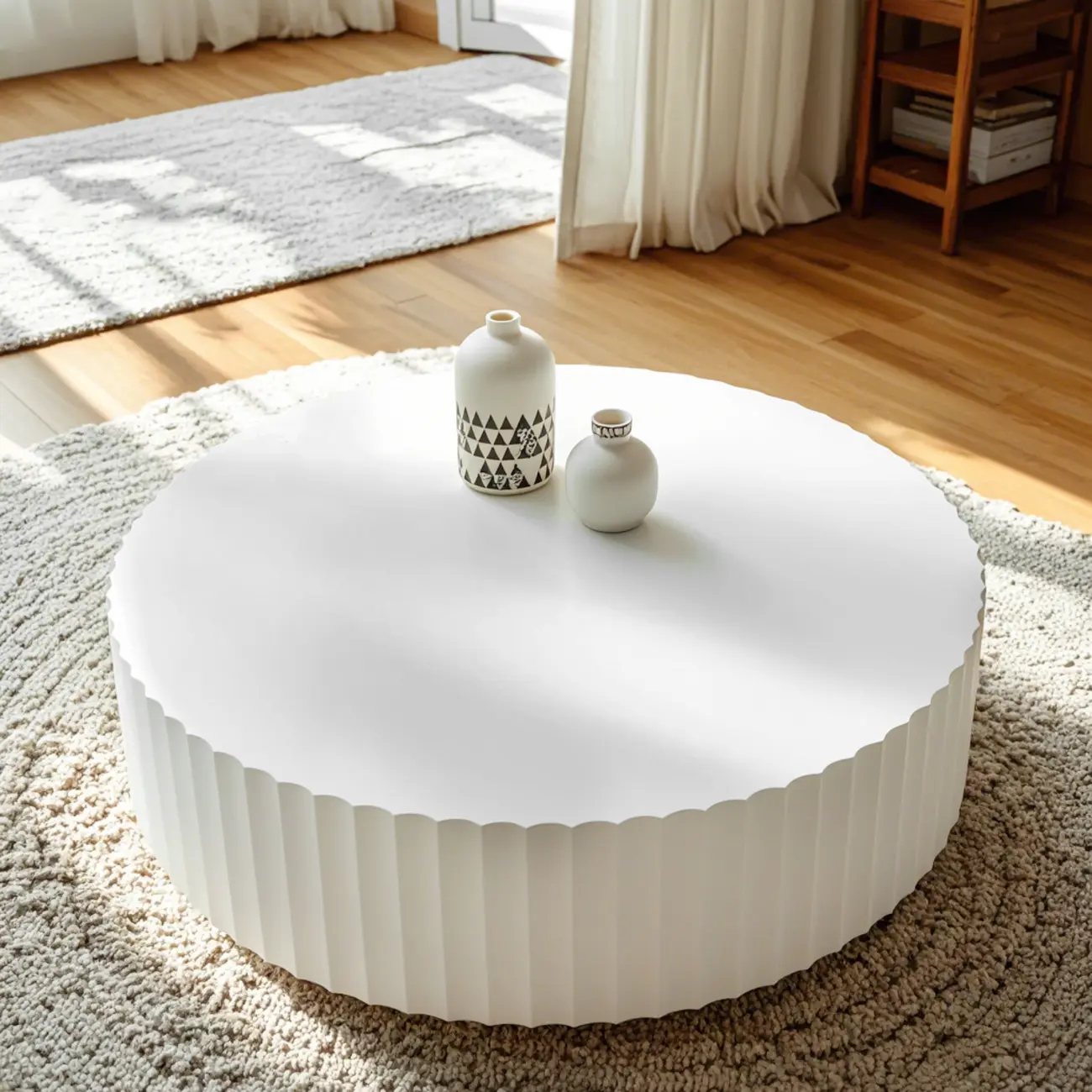 Sleek White Wooden Round Drum Coffee Table Image - 1 | homeyfad
