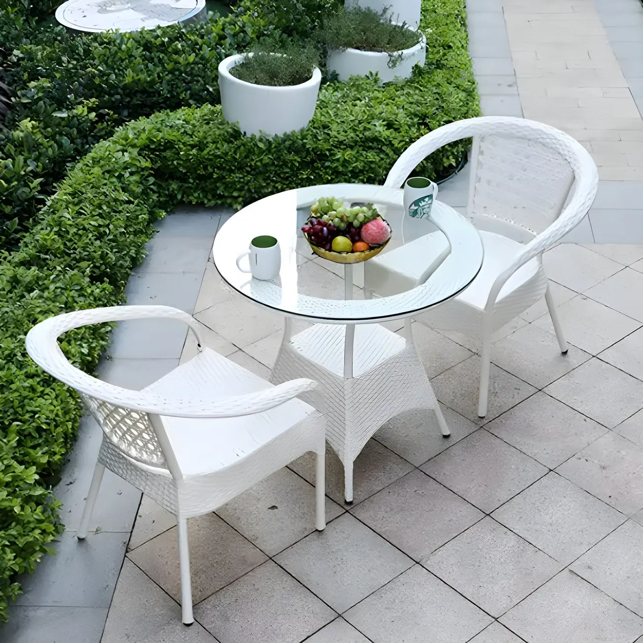 White Wicker Outdoor Stackable Dining Chair Image - 2 | homeyfad