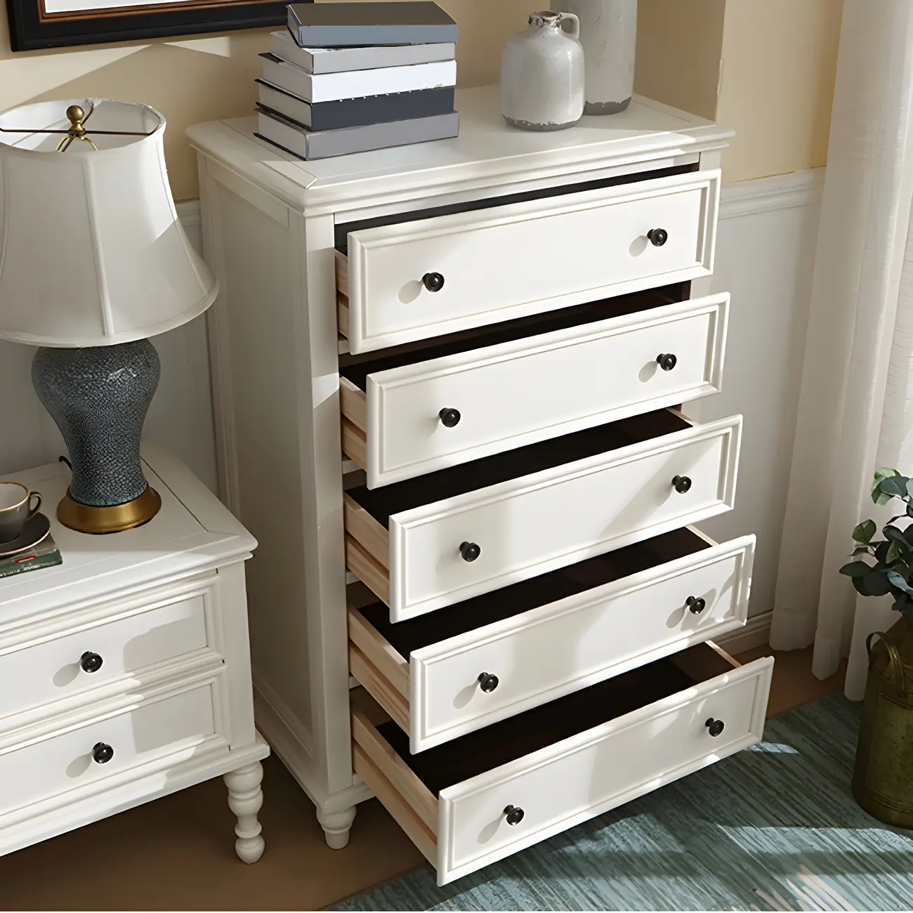 Classic White Wooden Dresser with 5-Drawers for Bedroom Use Image - 2 | homeyfad