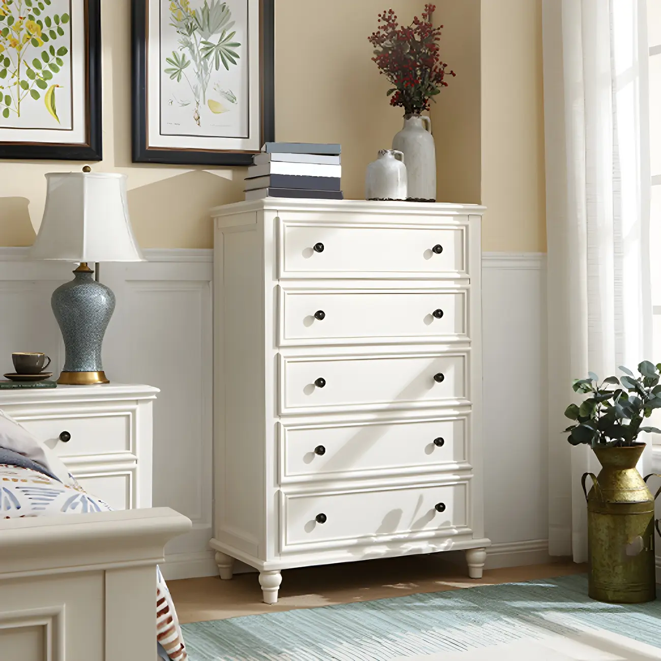 Classic White Wooden Dresser with 5-Drawers for Bedroom Use Image - 1 | homeyfad