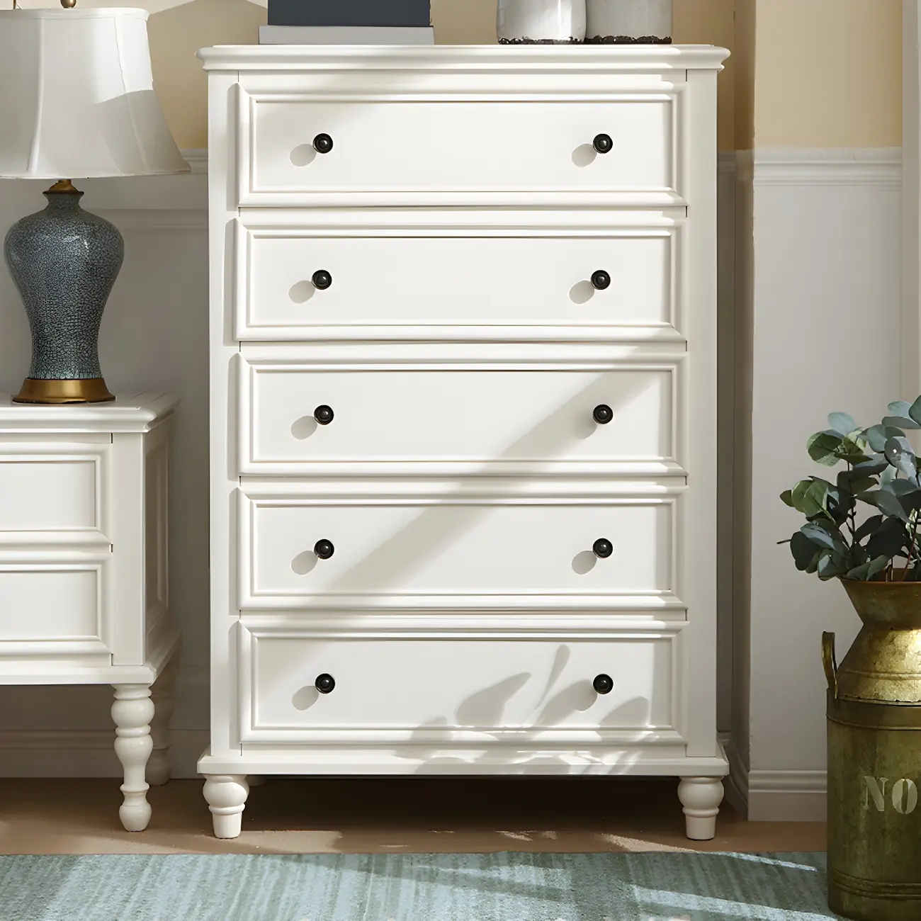 Classic White Wooden Dresser with 5-Drawers for Bedroom Use Image - 4 | homeyfad