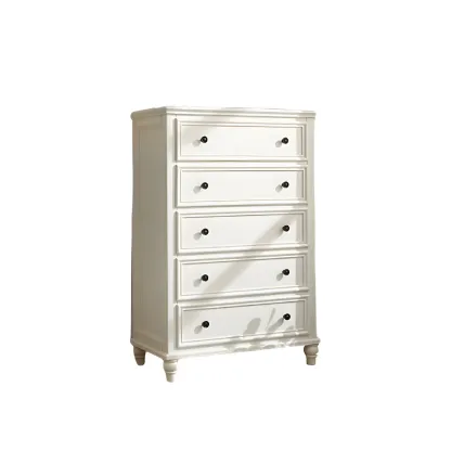 Classic White Wooden Dresser with 5-Drawers for Bedroom Use Image - 6
