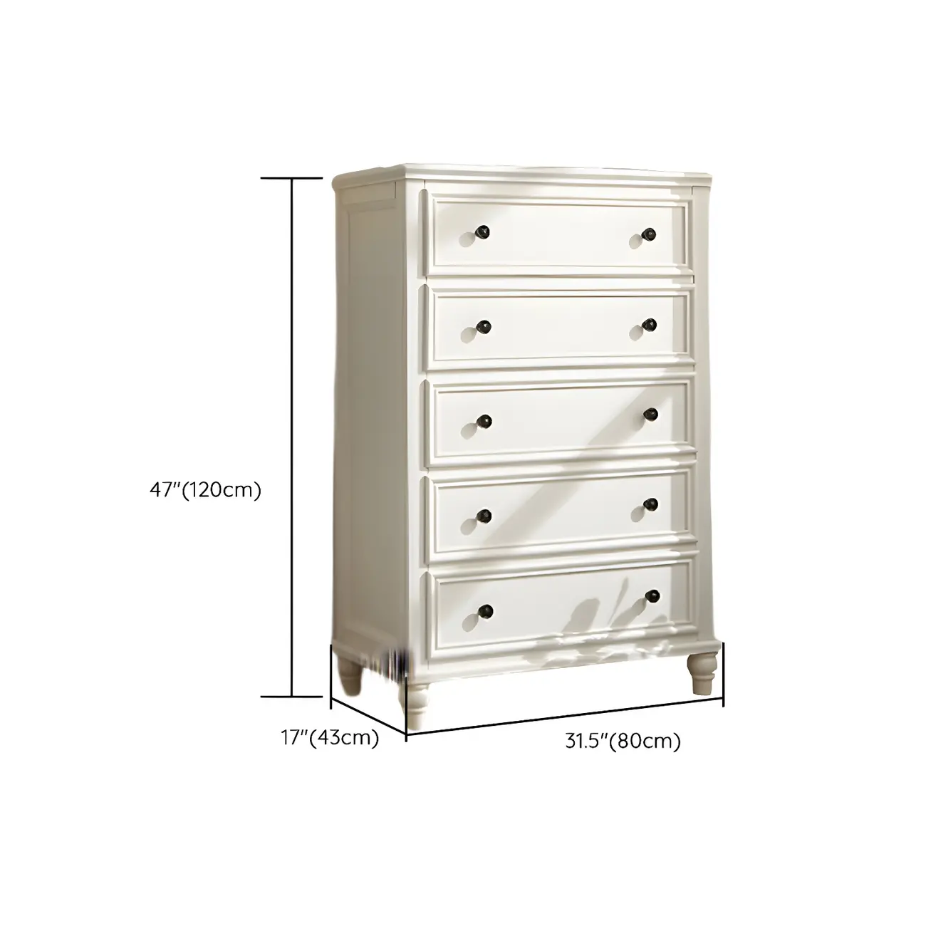 Classic White Wooden Dresser with 5-Drawers for Bedroom Use #size
