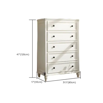 Classic White Wooden Dresser with 5-Drawers for Bedroom Use #size