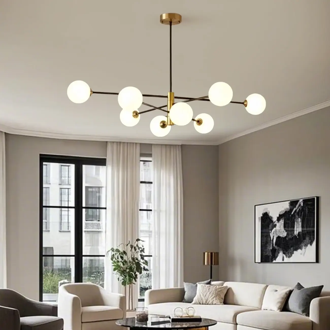  Modern 8-Light Sputnik Chandelier with Glass Lampshade Image - 3 | homeyfad
