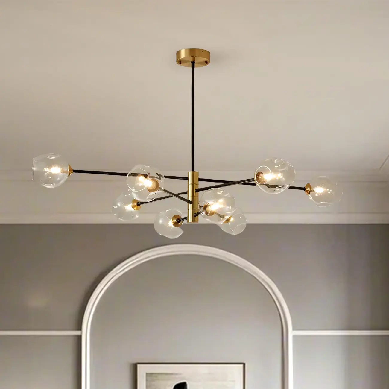  Modern 8-Light Sputnik Chandelier with Glass Lampshade Image - 4 | homeyfad