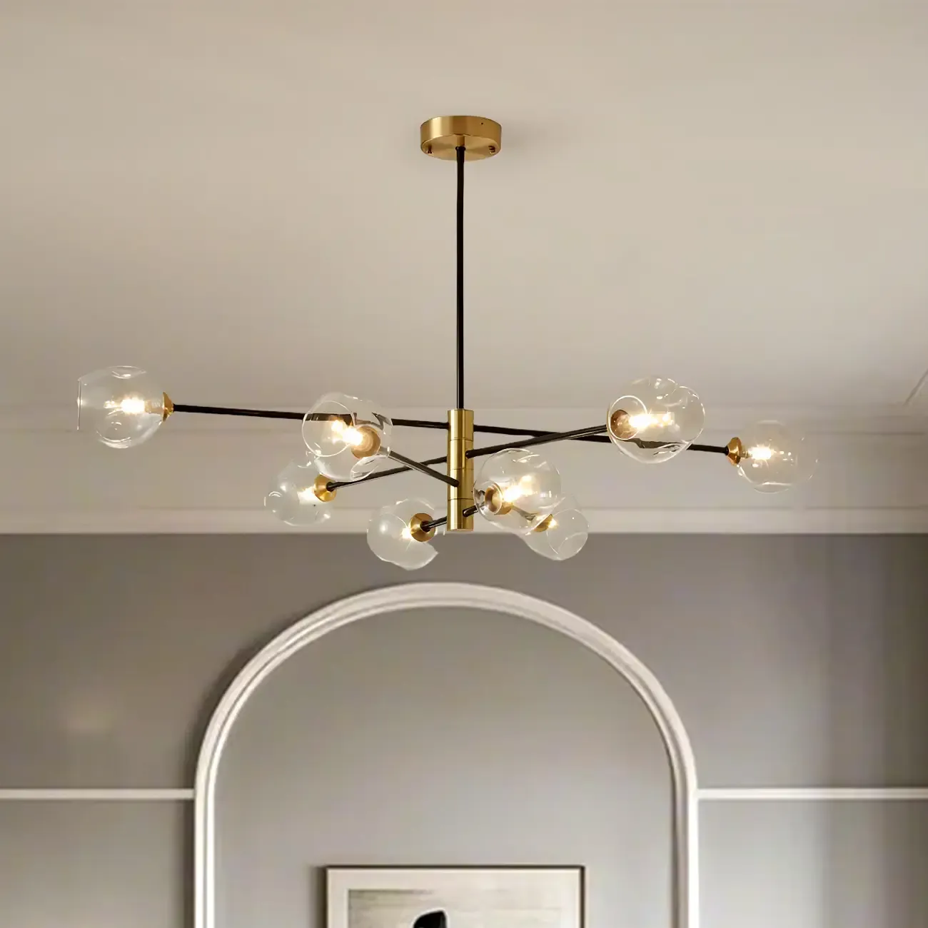  Modern 8-Light Sputnik Chandelier with Glass Lampshade Image - 4