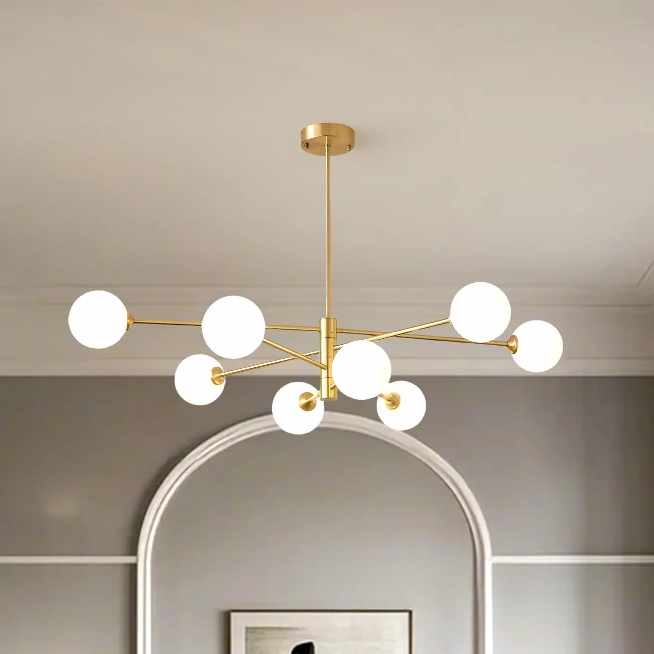  Modern 8-Light Sputnik Chandelier with Glass Lampshade Image - 5 | homeyfad