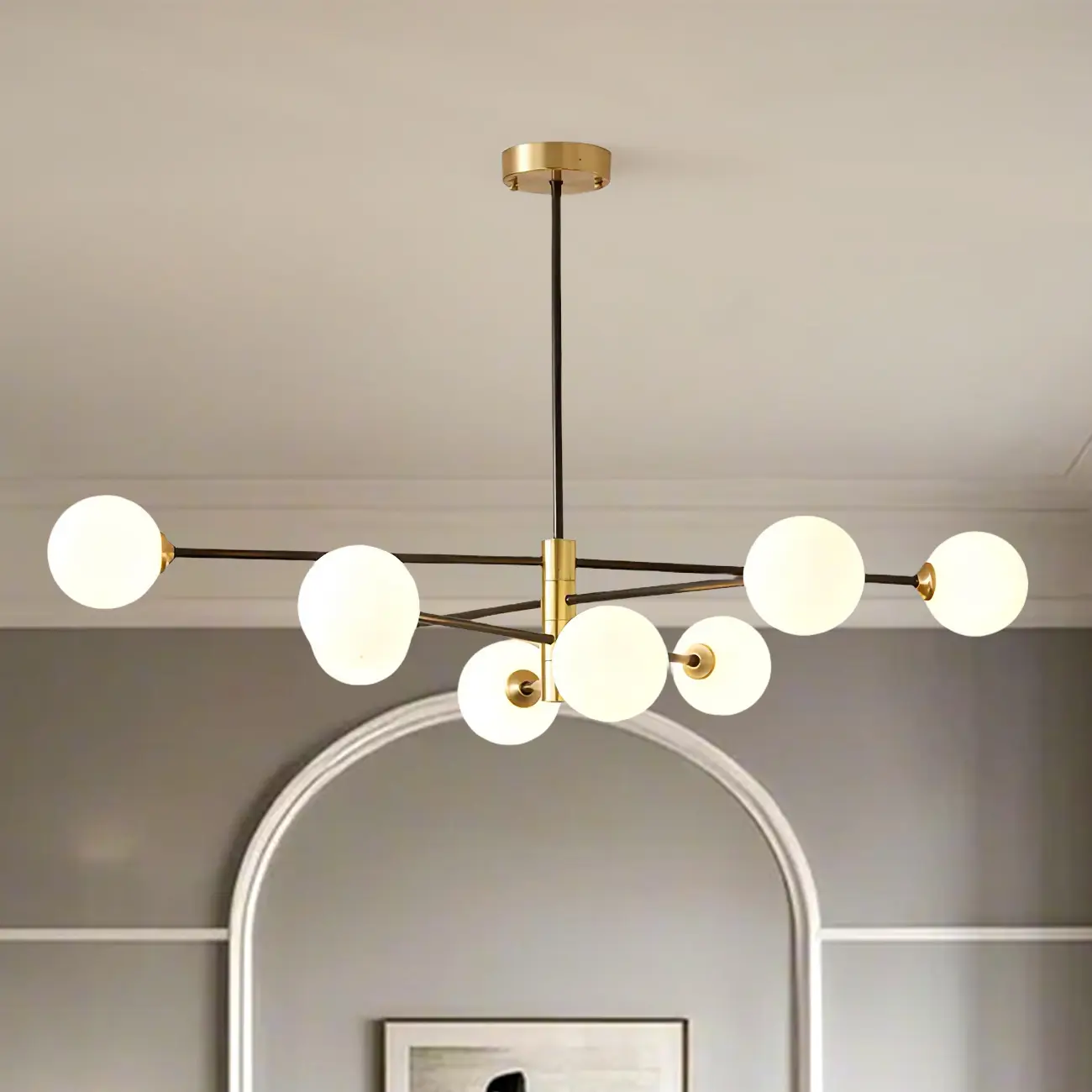  Modern 8-Light Sputnik Chandelier with Glass Lampshade Image - 7 | homeyfad