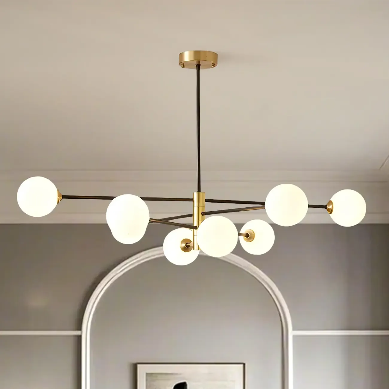  Modern 8-Light Sputnik Chandelier with Glass Lampshade Image - 7