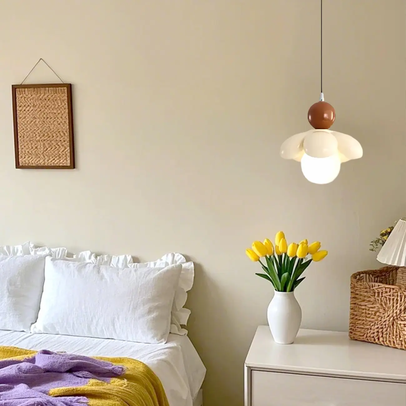 Cozy Pink LED Ball Pendant Light with Floral Clay Design for Bedside Image - 4 | homeyfad