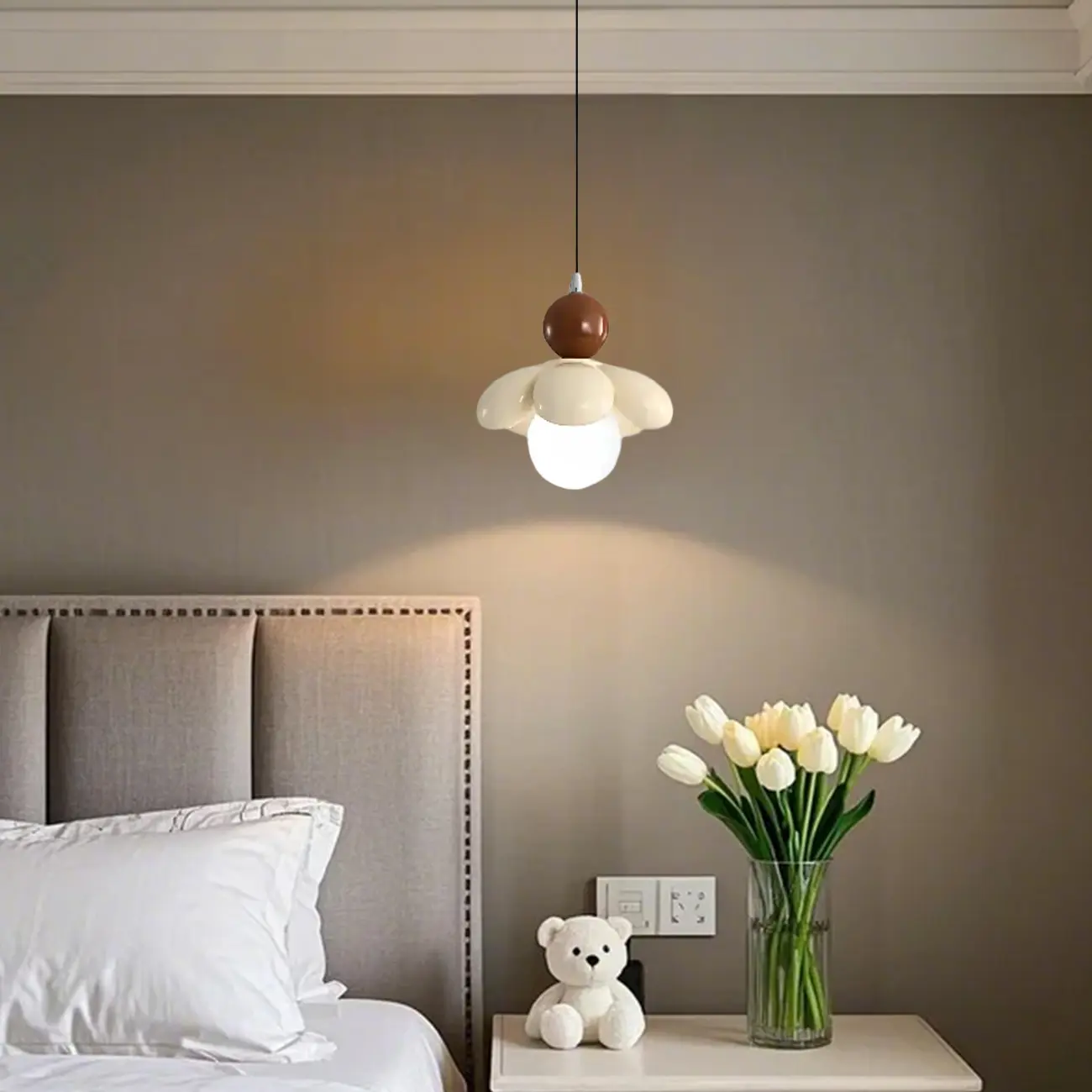 Cozy Pink LED Ball Pendant Light with Floral Clay Design for Bedside Image - 5 | homeyfad