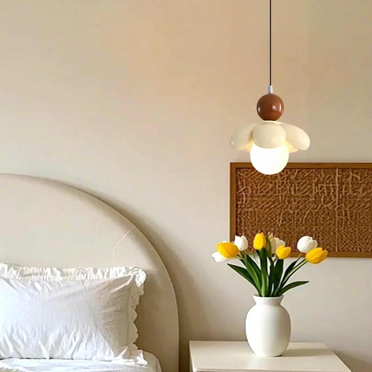 Cozy Pink LED Ball Pendant Light with Floral Clay Design for Bedside Image - 6 | homeyfad