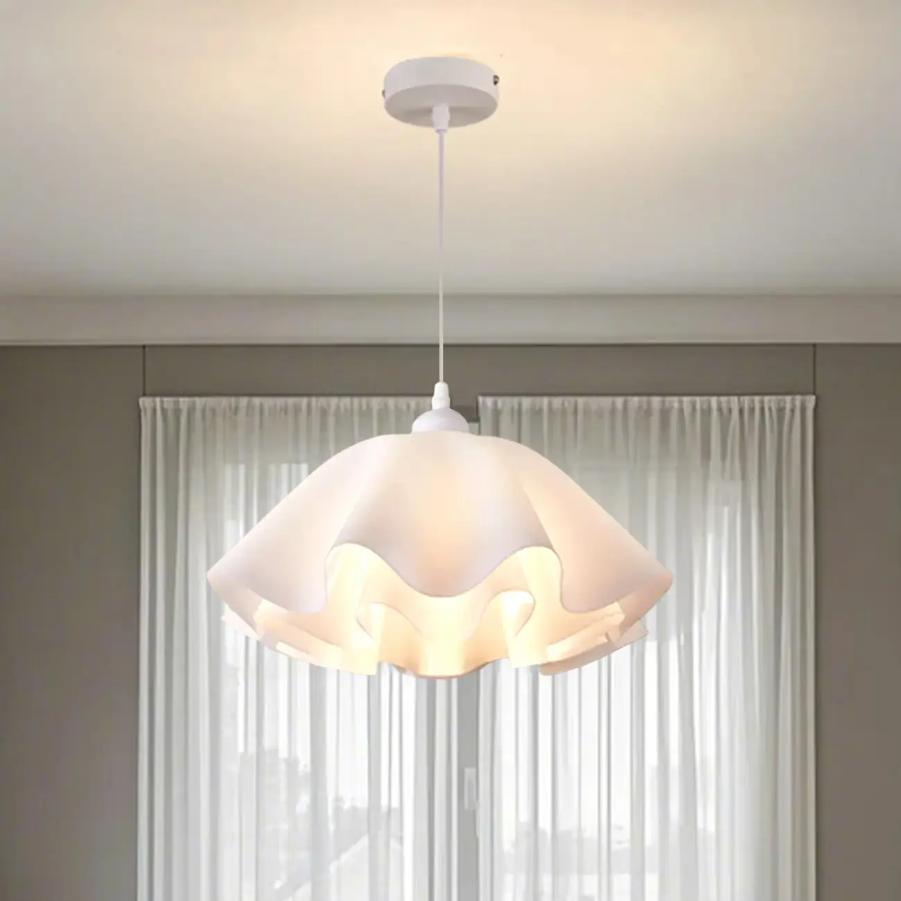 Layered Floral White Acrylic Pendant Light for Elegant Living Room Image - 4 | homeyfad