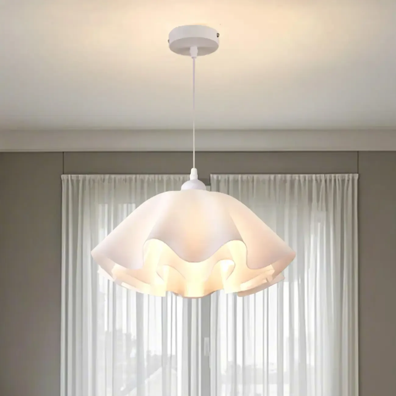 Layered Floral White Acrylic Pendant Light for Elegant Living Room Image - 4