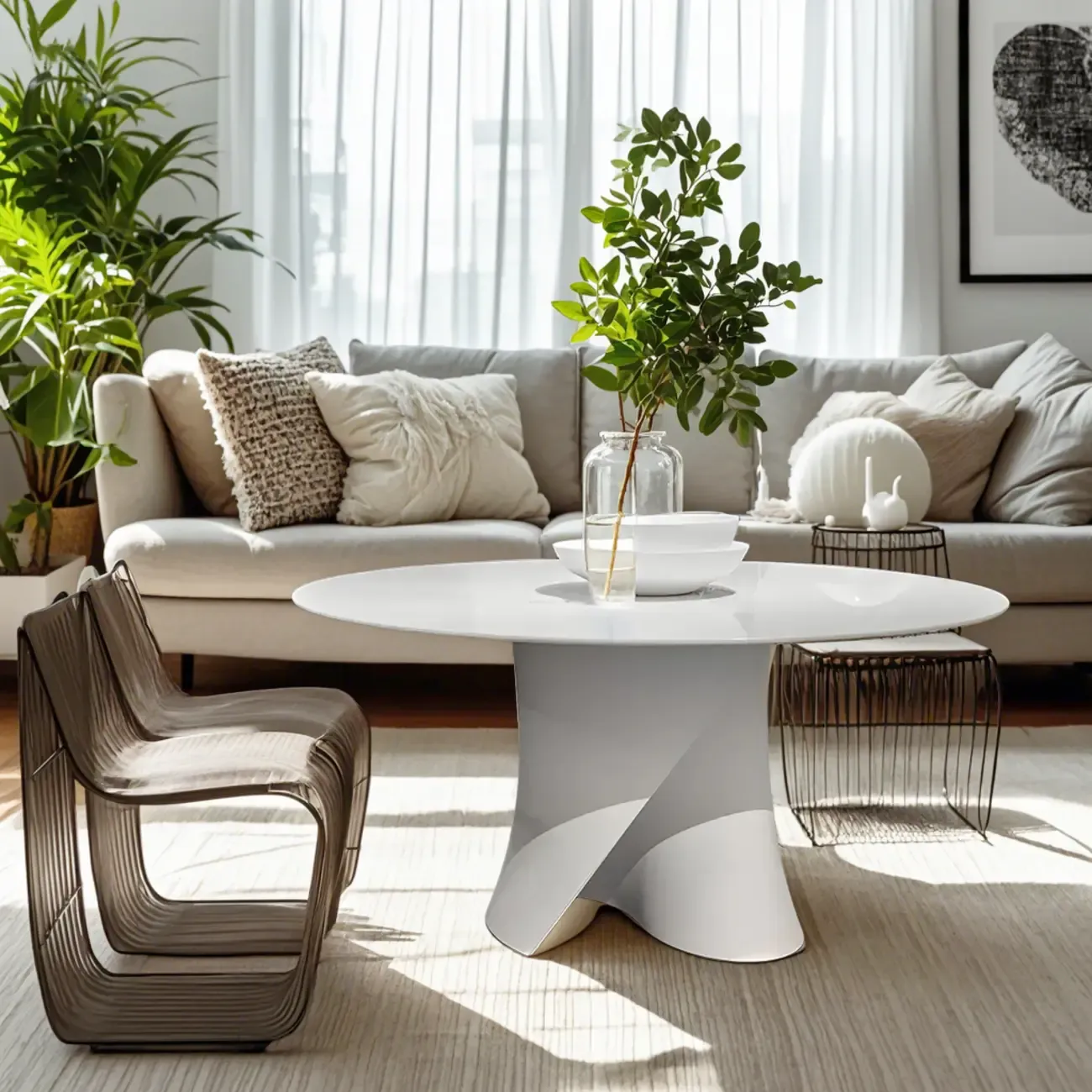 Solid Color Abstract Modern Round Wood Coffee Table Image - 1