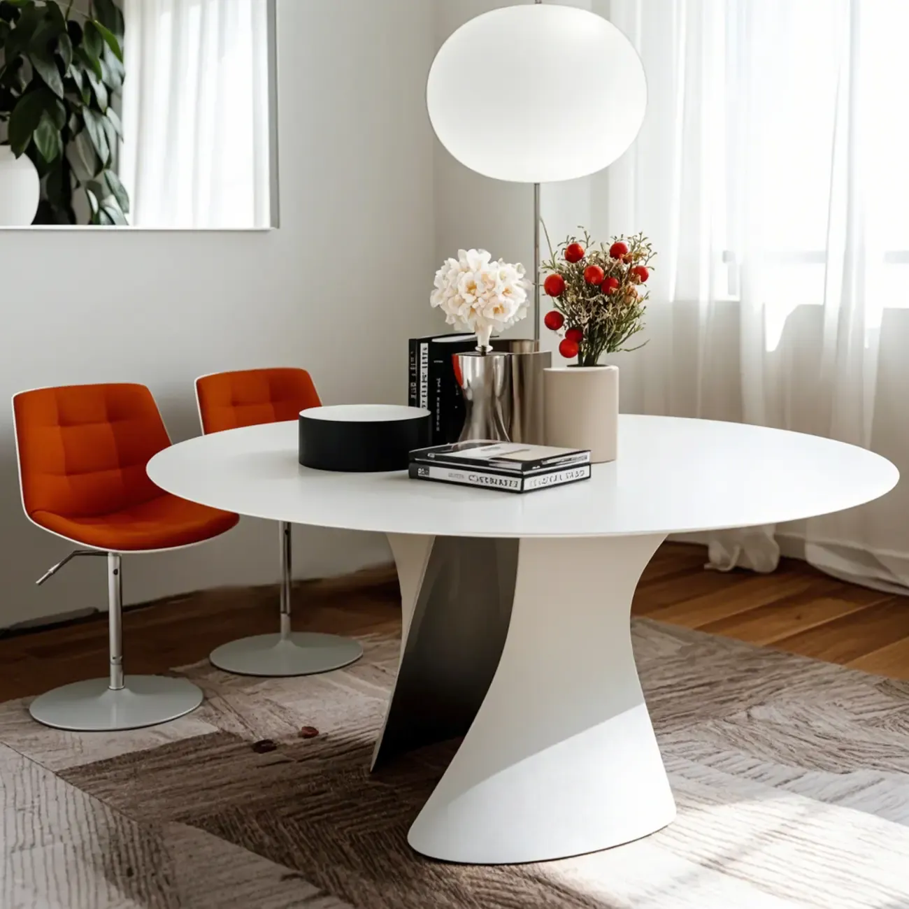 Solid Color Abstract Modern Round Wood Coffee Table Image - 2