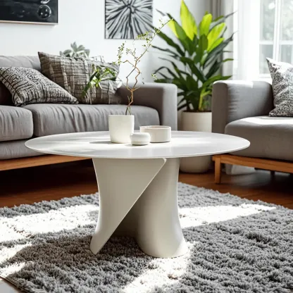 Solid Color Abstract Modern Round Wood Coffee Table Image - 3