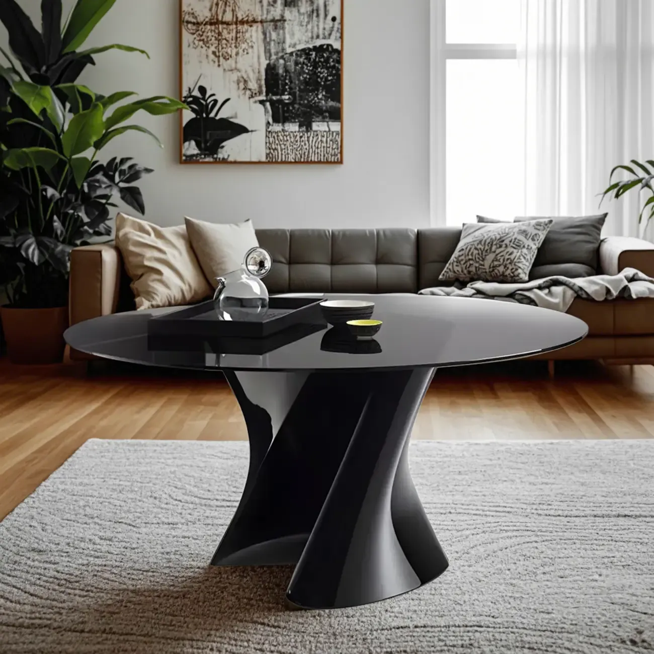 Solid Color Abstract Modern Round Wood Coffee Table Image - 4