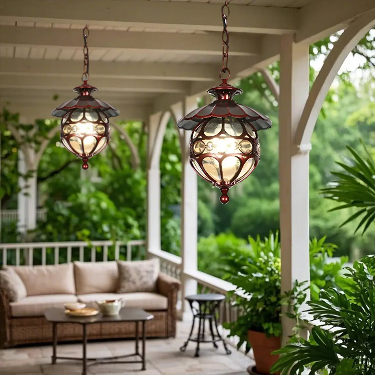 Vintage Bronze Glass Globe Outdoor Pendant Light Image - 1 | homeyfad