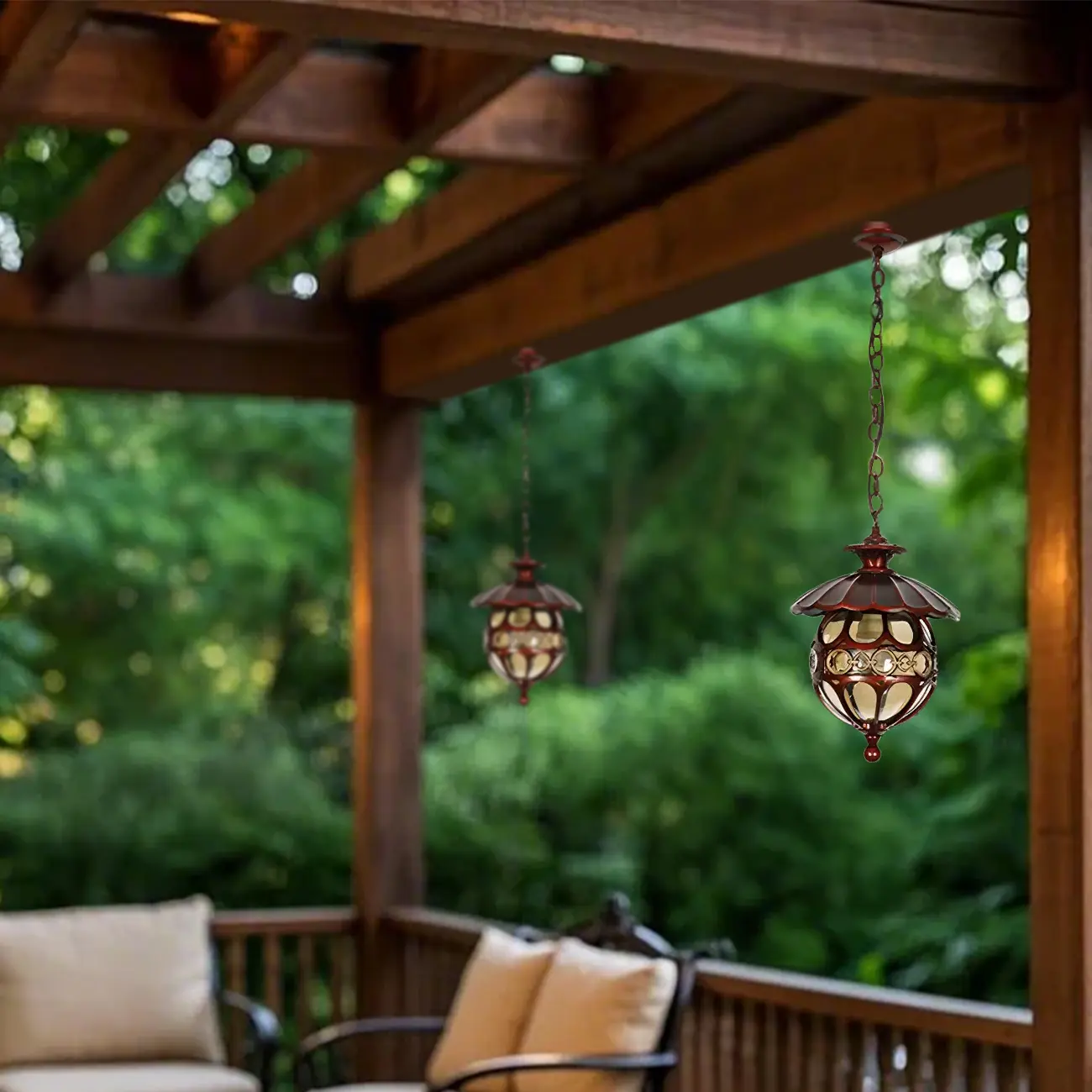Vintage Bronze Glass Globe Outdoor Pendant Light Image - 2 | homeyfad