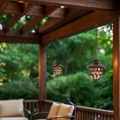 Vintage Bronze Glass Globe Outdoor Pendant Light Image - 2