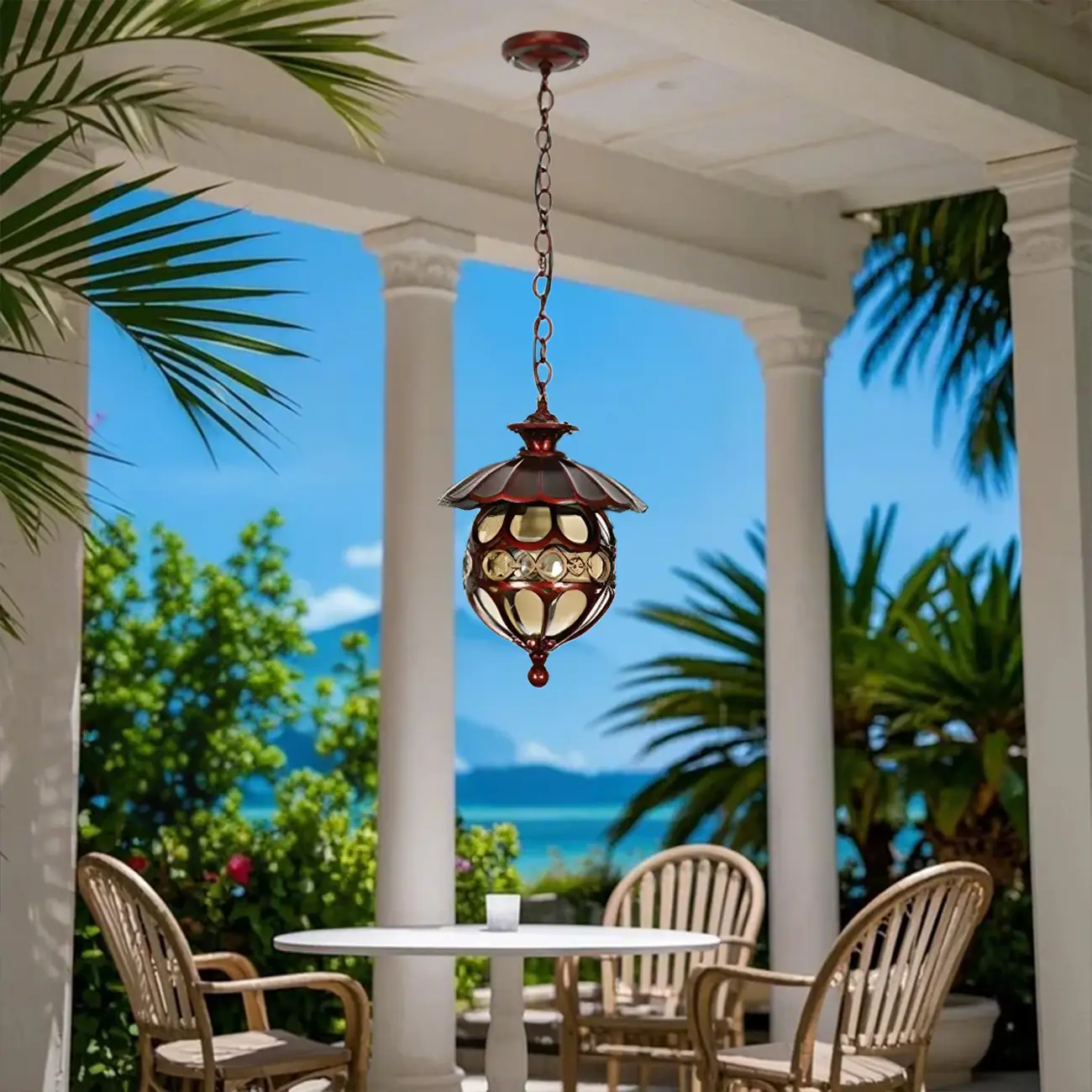 Vintage Bronze Glass Globe Outdoor Pendant Light Image - 4 | homeyfad