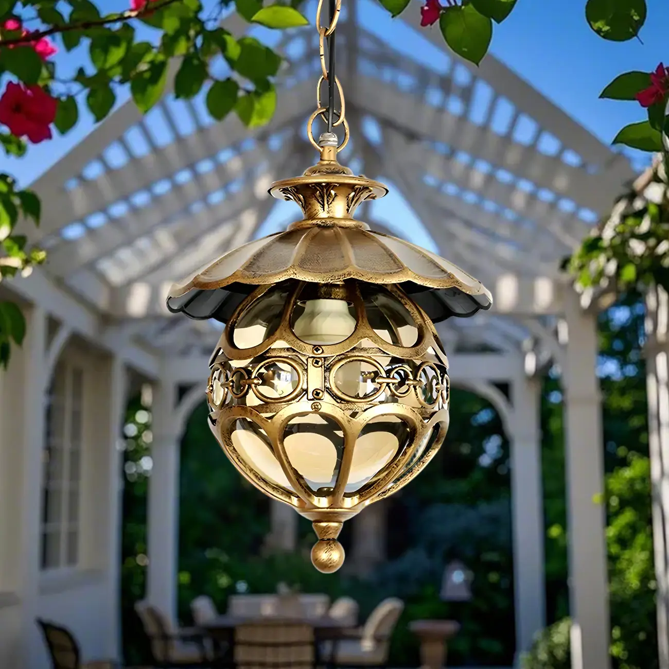 Vintage Bronze Glass Globe Outdoor Pendant Light Image - 7 | homeyfad