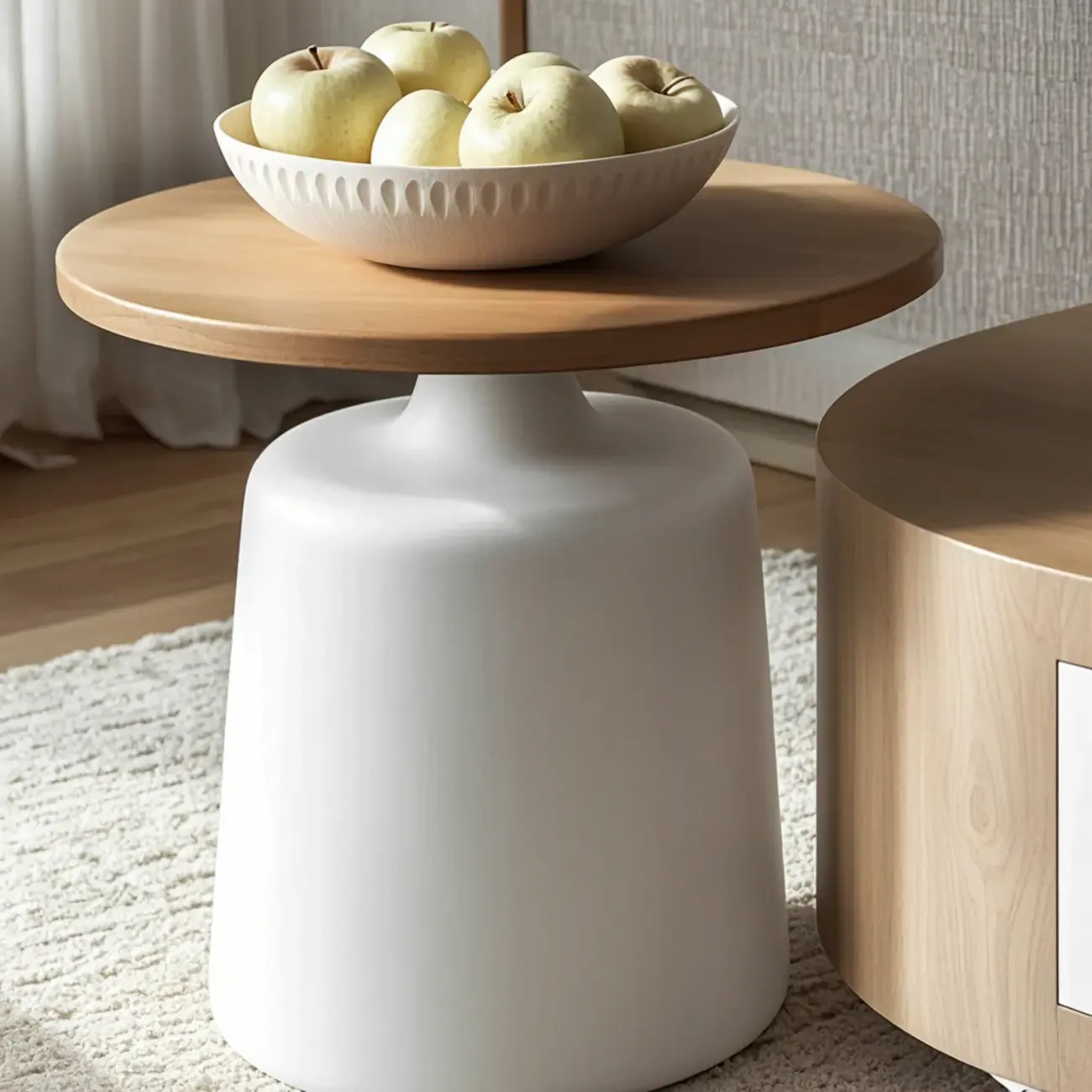 Modern Round Wood Brown Coffee Table with Storage Image - 5