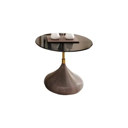 Brown Curved Wooden Round Coffee Table with Storage Image - 4