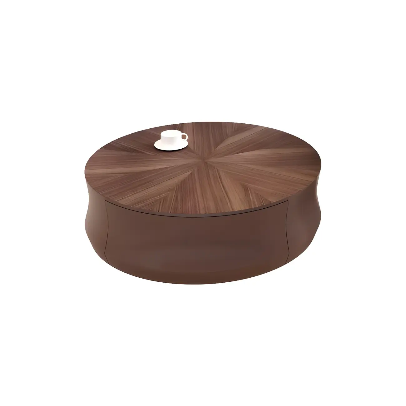 Brown Curved Wooden Round Coffee Table with Storage Image - 5 | homeyfad