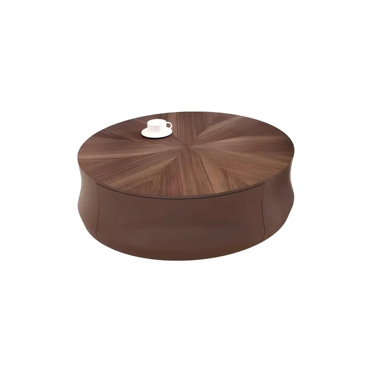 Brown Curved Wooden Round Coffee Table with Storage Image - 5