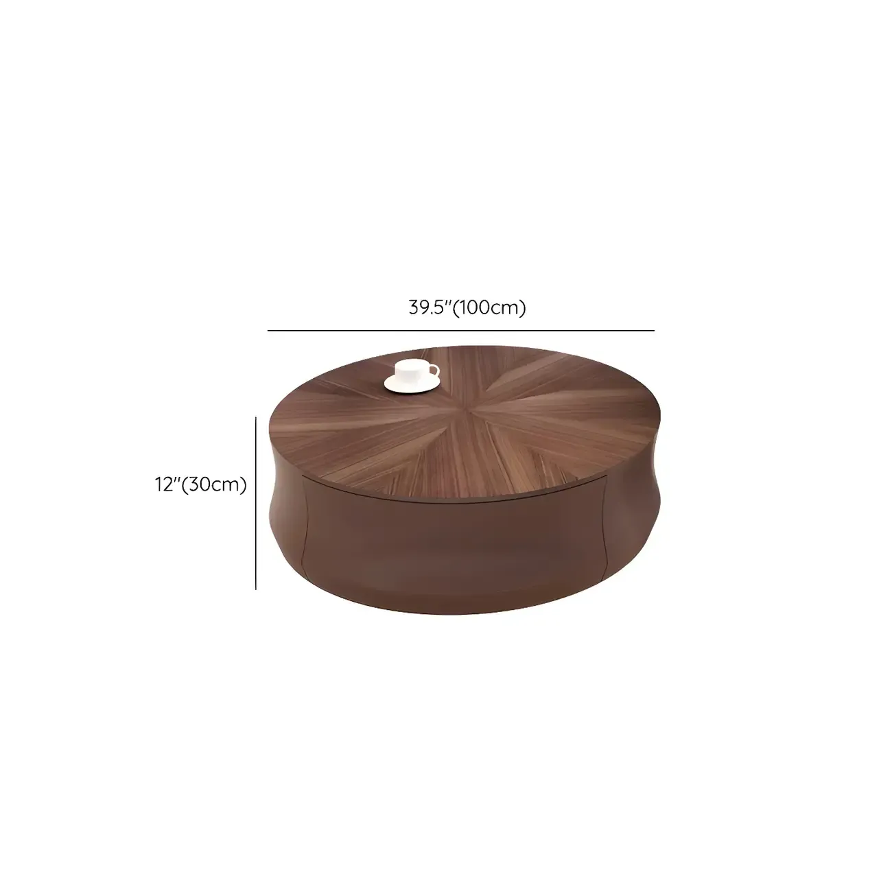 Brown Curved Wooden Round Coffee Table with Storage #size