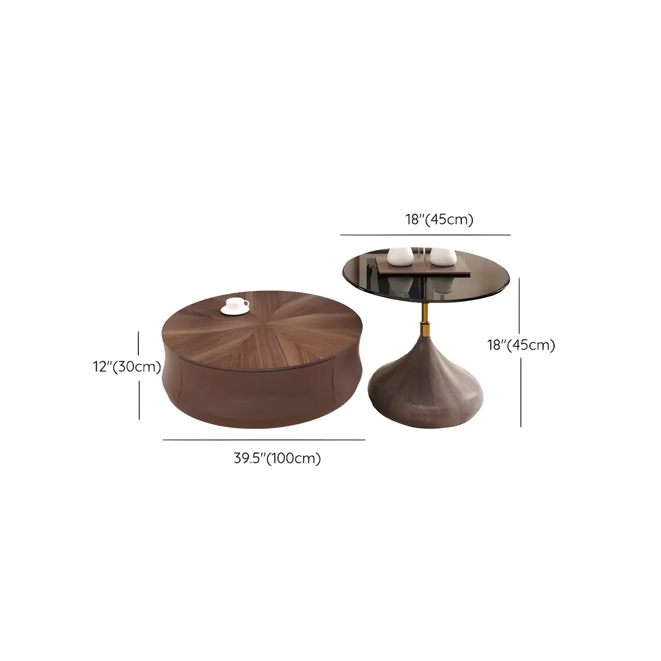 Brown Curved Wooden Round Coffee Table with Storage Image - 11