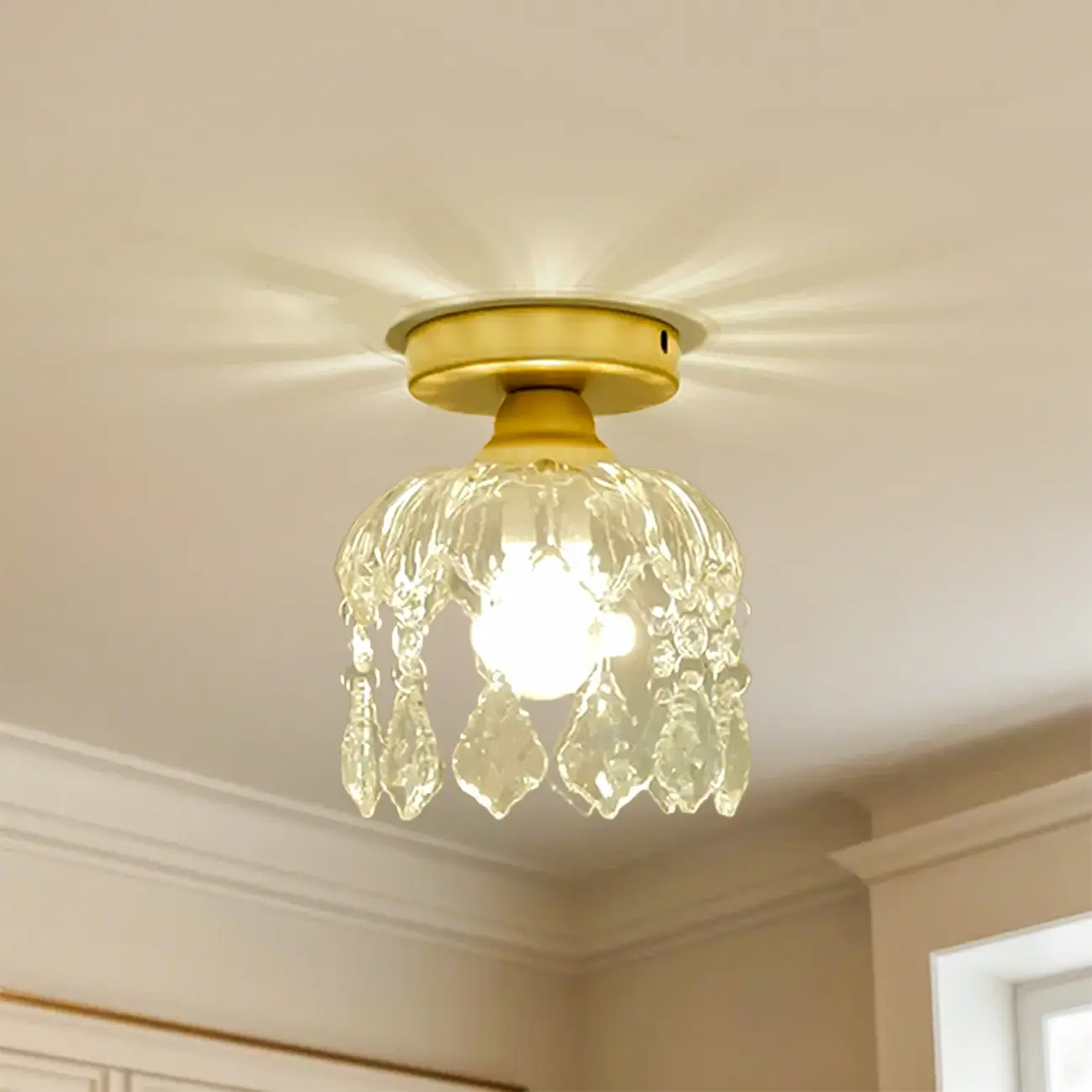 Modern Mini Semi Flush Mount Gold Crystal Ceiling Light Image - 1 | homeyfad
