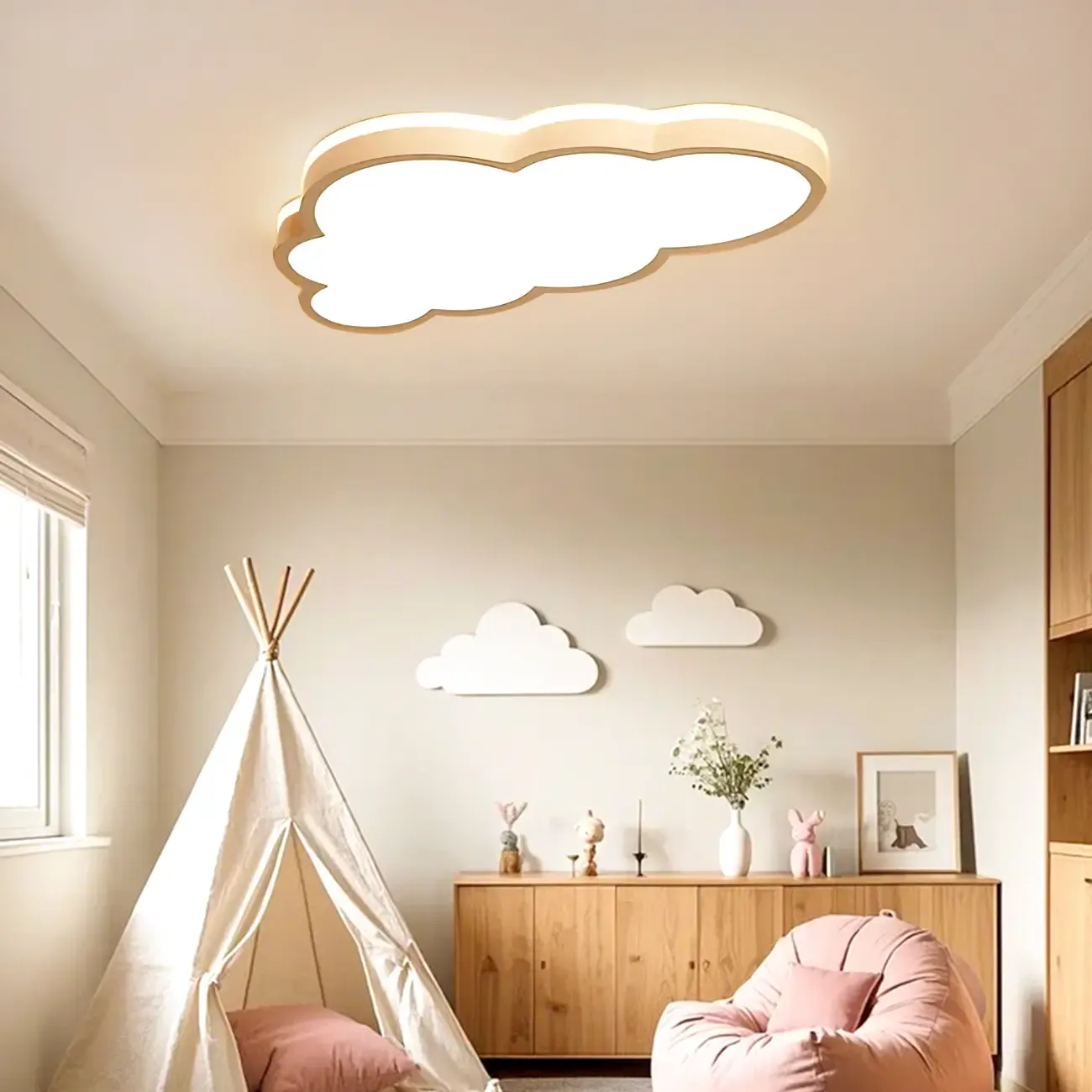 Dimmable LED Cloud Shape Flush Mount Ceiling Light for Kids Image - 2