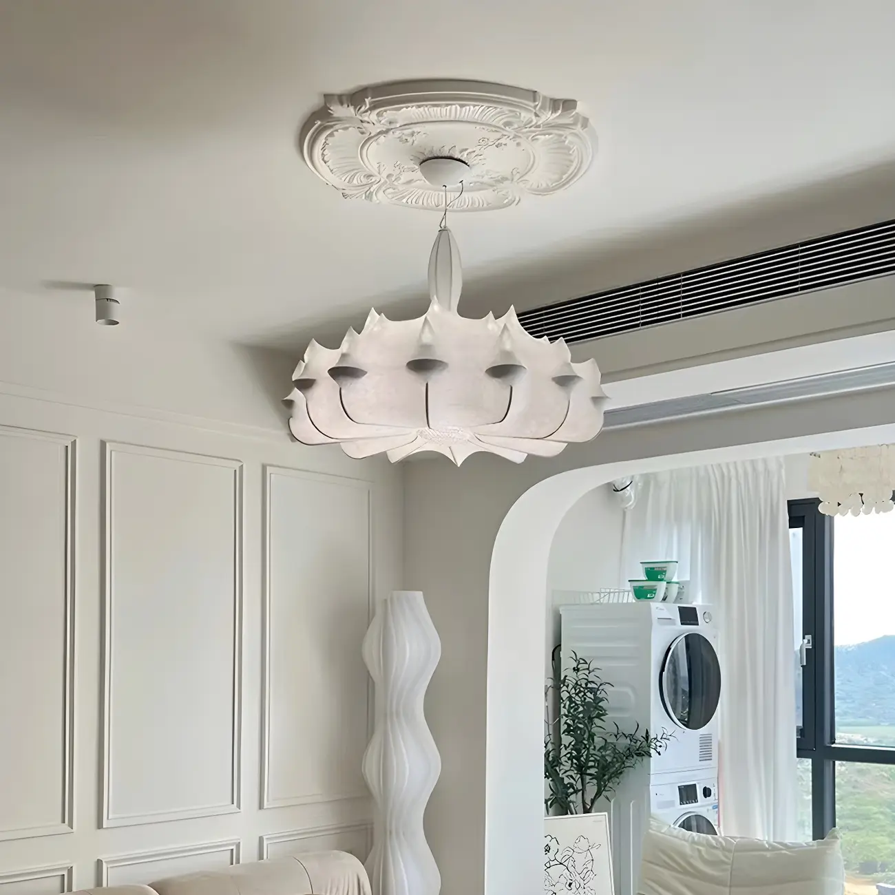 Modern White Flower-Shaped Drum Chandelier Height Adjustable Image - 1 | homeyfad